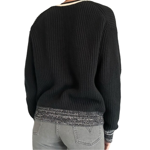 J. Crew Front Pocket Cotton Cardigan Sweater Black White Knit Size Medium - Picture 2 of 8